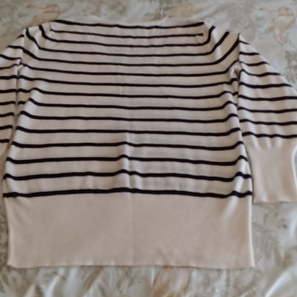 New York & Company Black and White Striped V-Neck Sweater - Picture 9 of 9